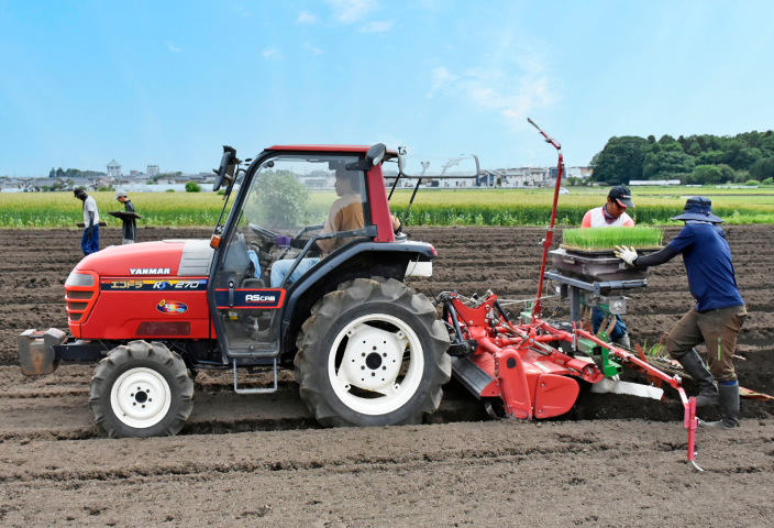 トラクターを運転する様子